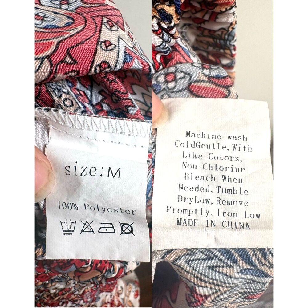 Boutique Paisley Smocked Palazzo Pants S Red Wide Leg Boho Festival High Waisted - Picture 6 of 6